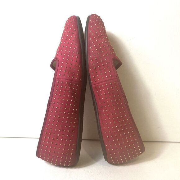 Ugg Ballet Flats Womens Sz 9.5 Red Gold Tone Polka Dot Leather Slip On Sheepskin - Picture 7 of 13